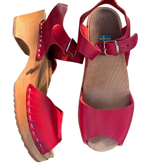 Mia Anja wood red leather clogs womens 37 - Picture 1 of 12